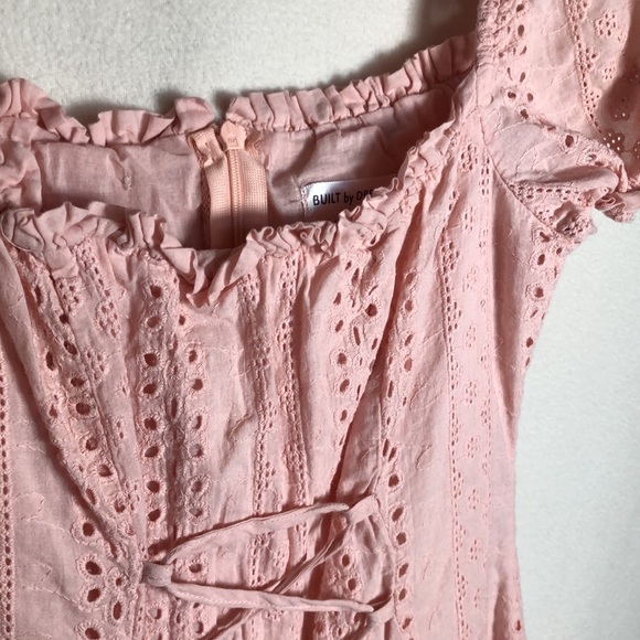 Peasant style Pink Summer Dress Lace up Front Lined with Floral size M - Picture 3 of 8